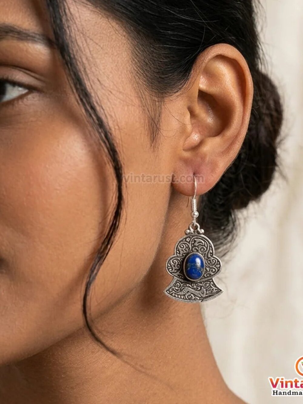 Turkman Style Lapis Lazuli Earrings: Unique Gemstone Light Weight Dangle Earring